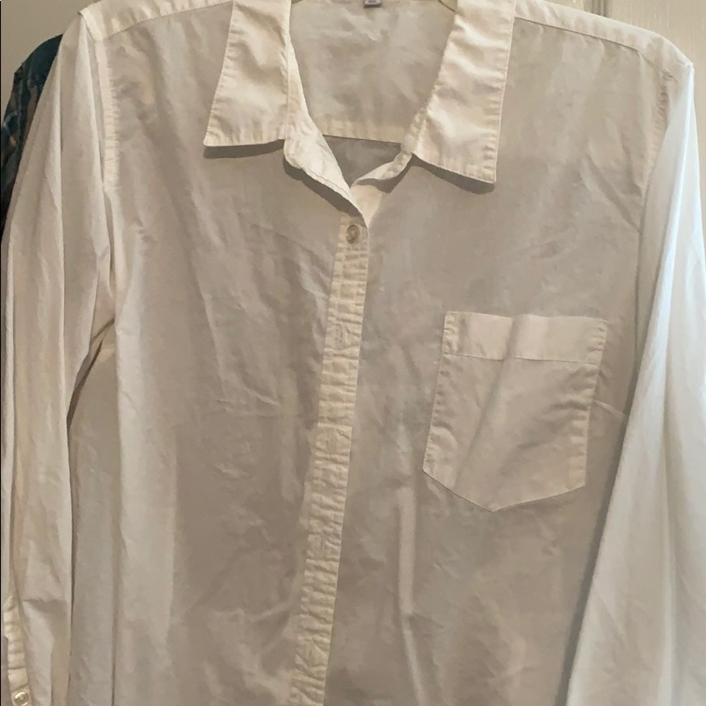 Ladies white sheer long sleeved blouse